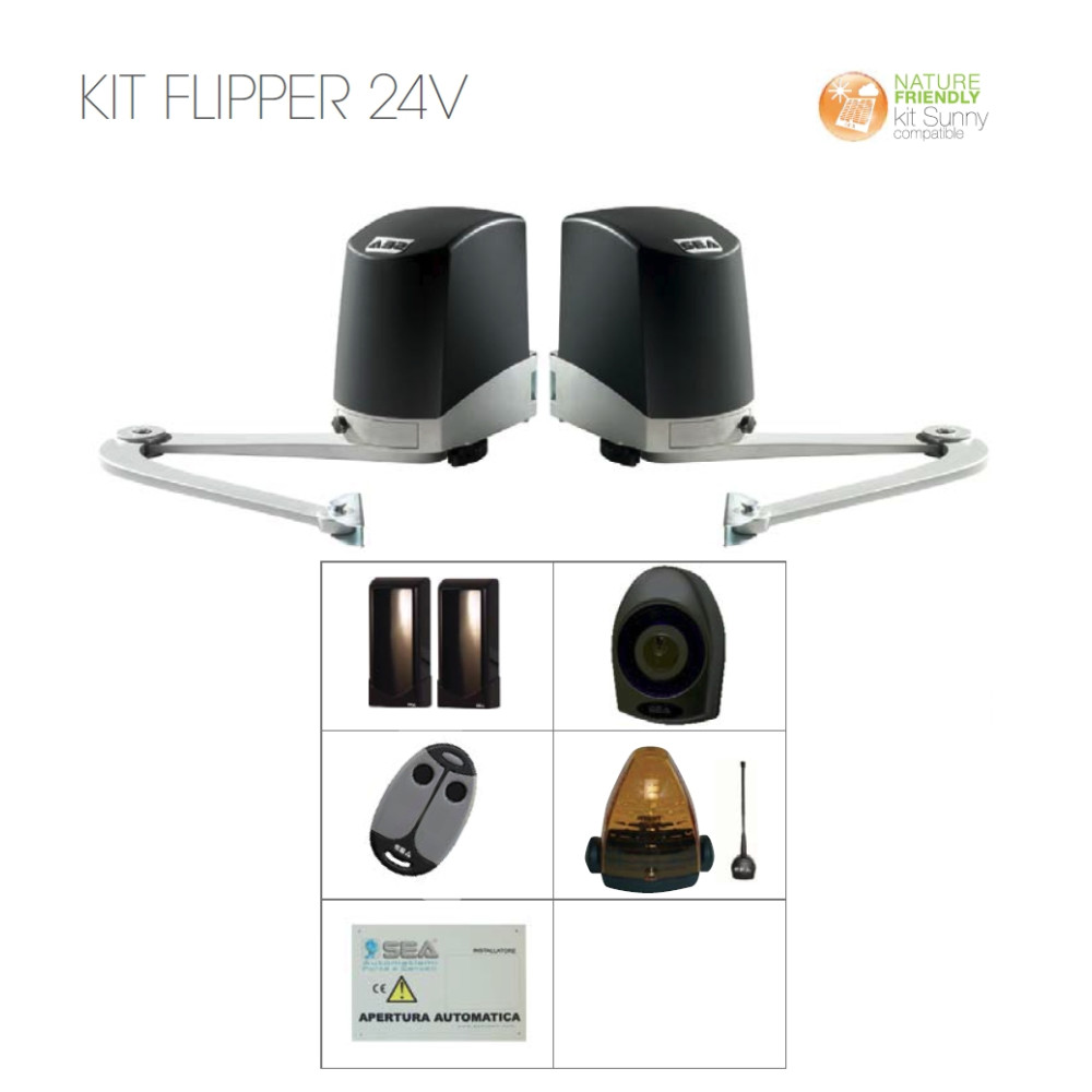 KIT FLIPPER DOUBLE 24V SEA BRACCIO ARTICOLATO PER ANTE FINO A 2 MT MAX 200KG