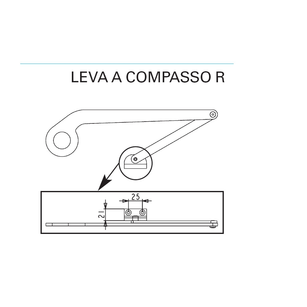 Leva a compasso “R” SX salvaspazio per attuatore motore per persiane a battente BUONGIORNO APRIMATIC