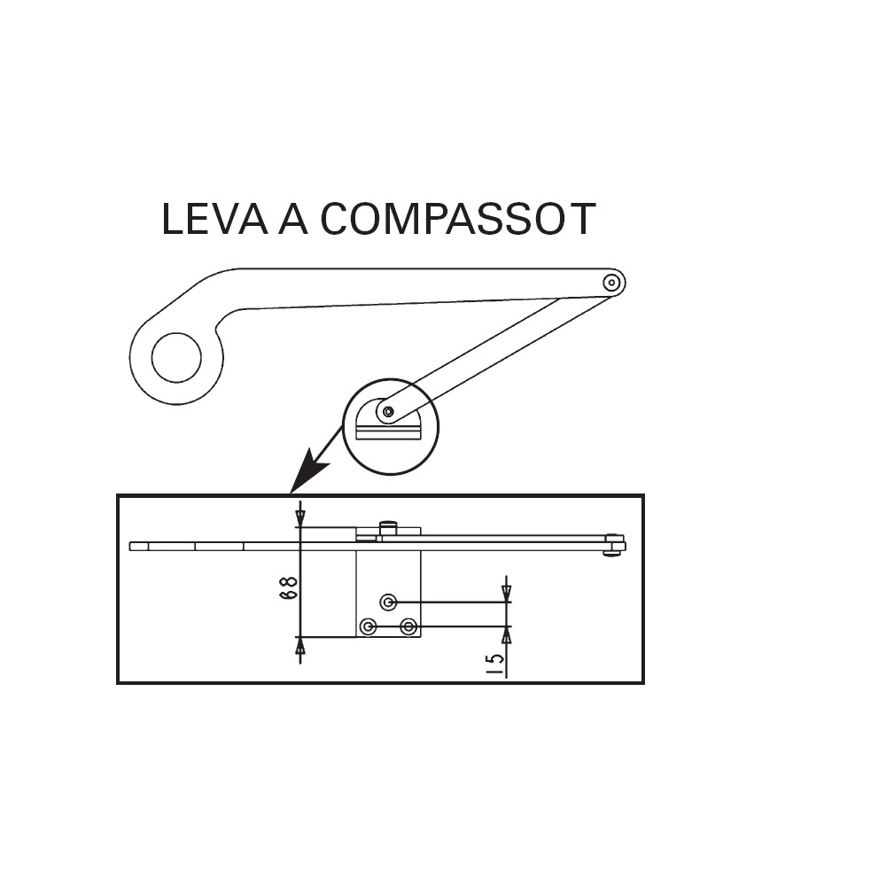 Leva compasso “T” DX salvaspazio con staffa maggiorata motore persiane battente
