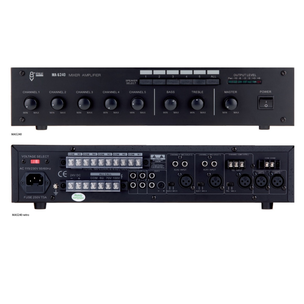 VIVALDI ULISSE MA5240 MIXER AMPLIFICATO 240W COMPATTO NERO