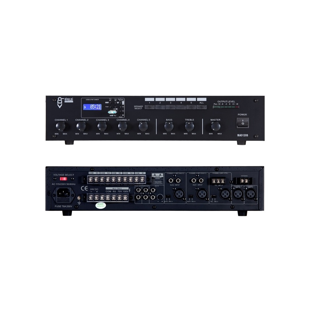 VIVALDI ULISSE MA5120S MIXER AMPLIFICATO 60W CON SORGENTI TUNER e USB INTEGRATE