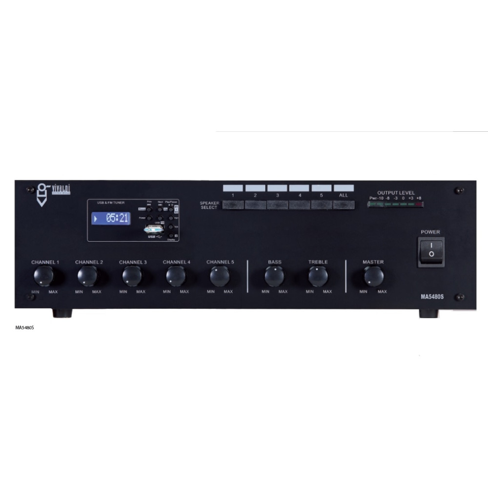 VIVALDI ULISSE MA5480S MIXER AMPLIFICATO 480W CON SORGENTI TUNER e USB INTEGRATE