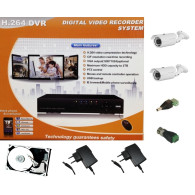 KIT VIDEOSORVEGLIANZA TVCC  SMARTPHONE CLOUD TABLET DVR 4CH CON HDD 2 TELECAMERE 800TVL E ACCESSORI