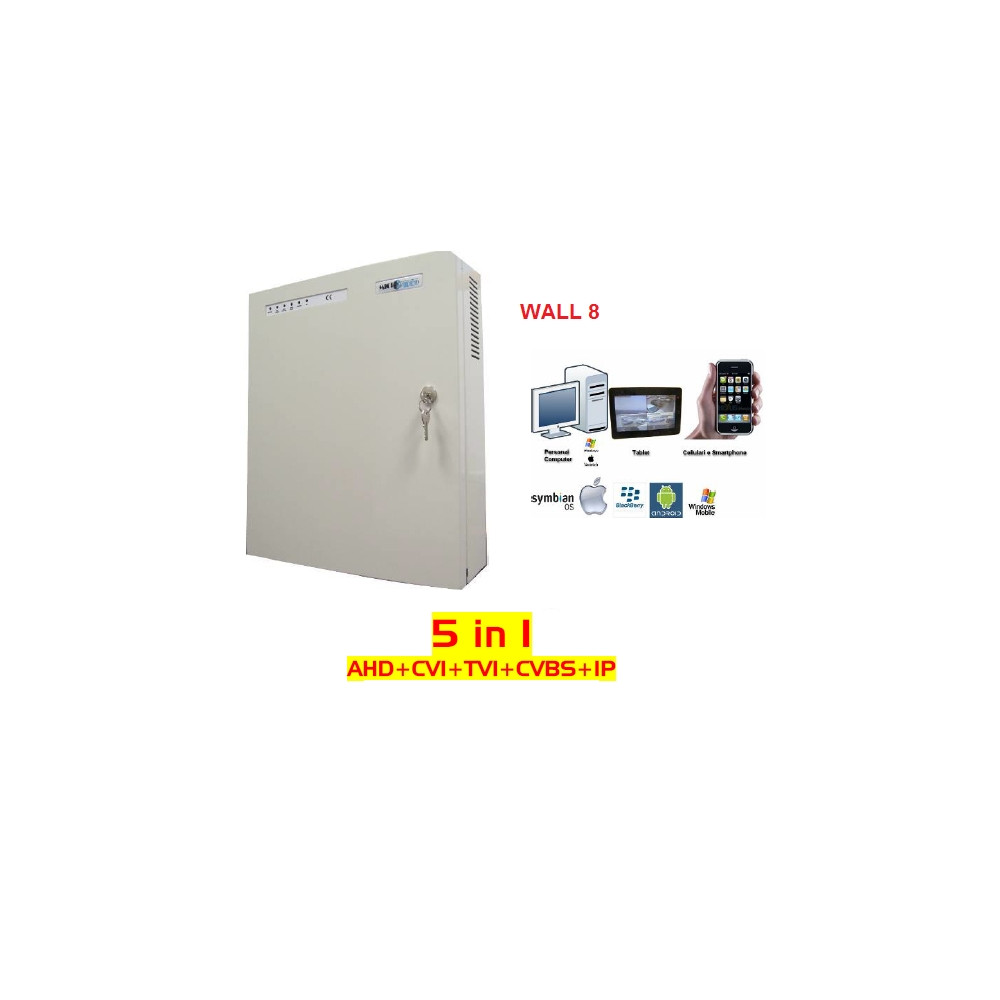 VIDEOREGISTRATORE 8XAHD WALL BOX METALLO TELECAMERE FINO A 4MP ICLOUD SMARFONE