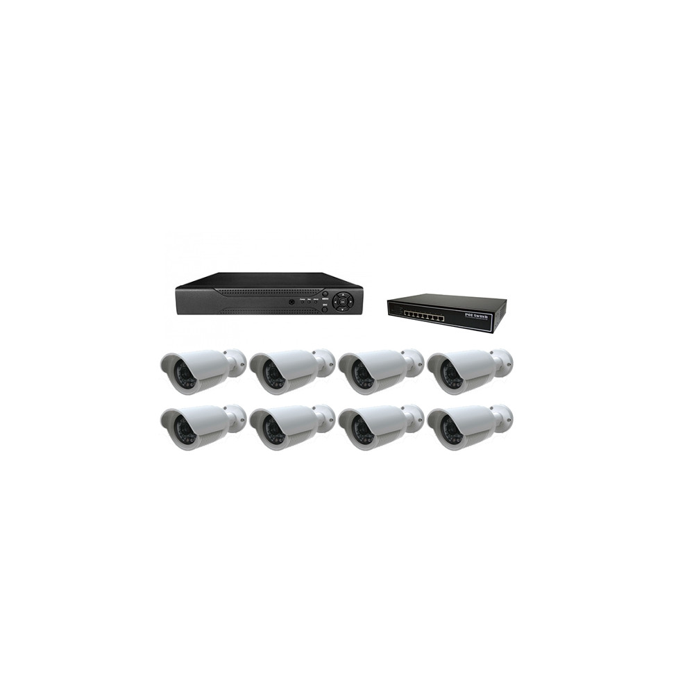 KIT VIDEOSORVEGLIANZA 8 TELECAMERE 1 NVR FULL HD PC Smartphone IOS